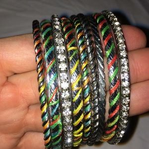Multi Colored and Silver Bangle Set